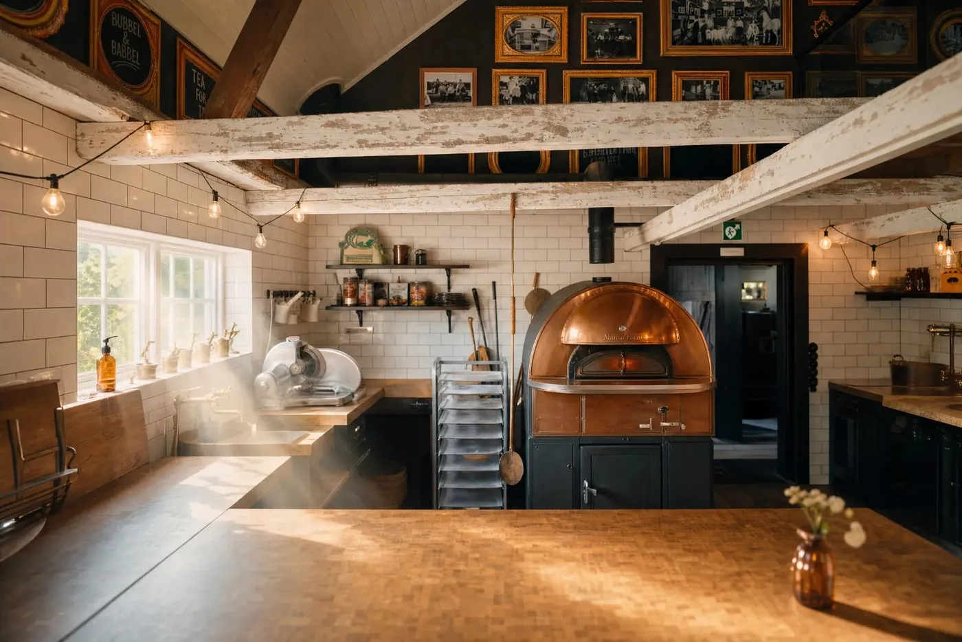 Lilla Stallet på Hem till Gården i Västerås med kopparfärgad pizzaugn